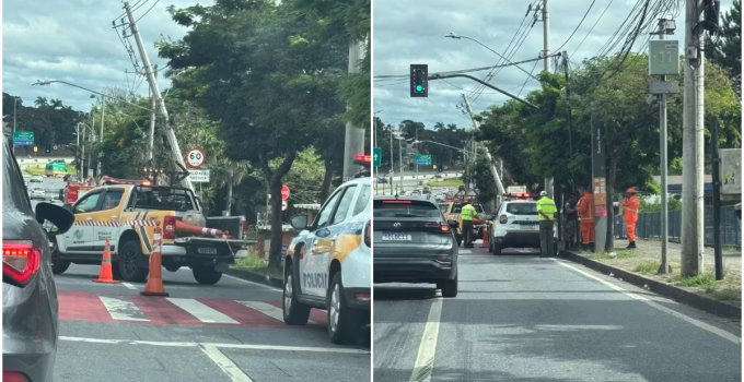 Motorista embriagado atinge poste na Antônio Carlos e causa lentidão na Pampulha com risco de queda da estrutura