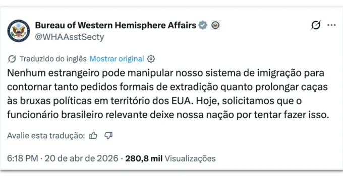 Lula parabeniza diretor da PF por retaliação a EUA após expulsão de delegado brasileiro