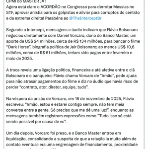 Governistas pressionam por CPI do Banco Master após áudio de Flávio Bolsonaro e Daniel Vorcaro
