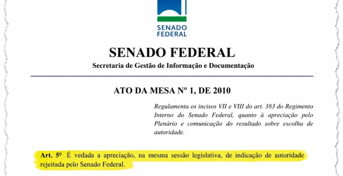 Regimento do Senado impede nova análise de Jorge Messias para o STF em 2026