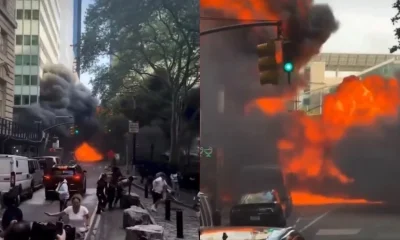 Carro explode em bola de fogo perto do Touro de Wall Street, em Nova York; ninguém se feriu