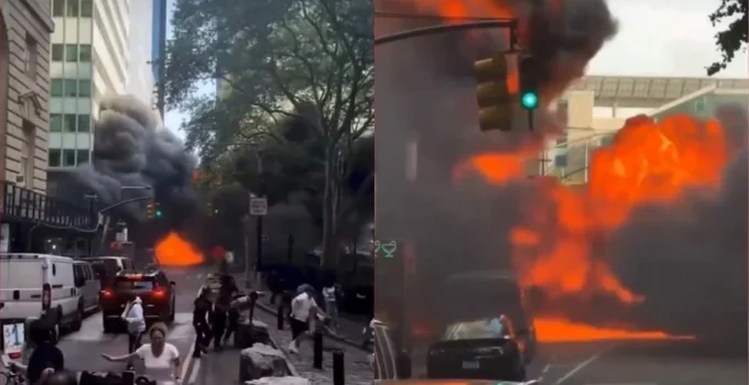 Carro explode em bola de fogo perto do Touro de Wall Street, em Nova York; ninguém se feriu