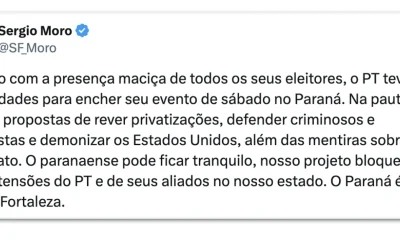 Moro rebate Gleisi e promete 'bloquear' pretensões do PT no Paraná