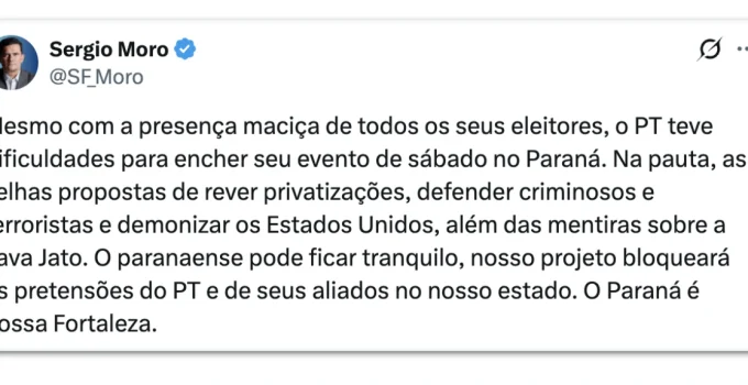 Moro rebate Gleisi e promete 'bloquear' pretensões do PT no Paraná