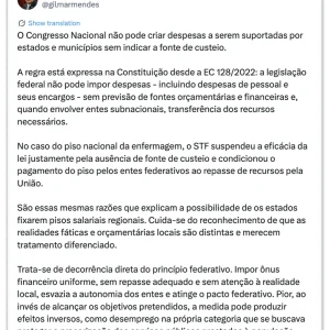 Gilmar Mendes: Congresso não pode criar despesas para estados e municípios sem fonte de custeio