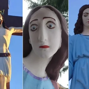 Esculturas de Calvário em MG ganham 'novos rostos' e geram polêmica; pintura já foi removida