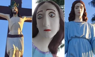 Esculturas de Calvário em MG ganham 'novos rostos' e geram polêmica; pintura já foi removida
