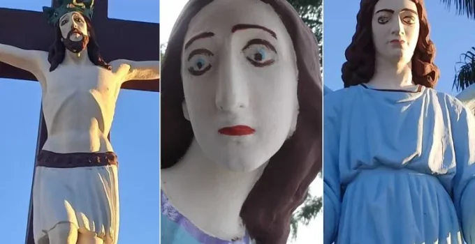 Esculturas de Calvário em MG ganham 'novos rostos' e geram polêmica; pintura já foi removida