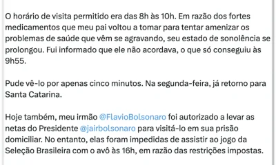 Carlos Bolsonaro relata sonolência e dificuldade de Jair Bolsonaro em 'acordar' após medicação