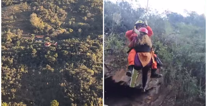 Mulher sofre queda grave em trilha e é resgatada de rapel pela equipe Arcanjo em Macacos, Nova Lima