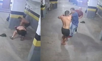 Homem é agredido após discussão por portão de garagem em prédio de luxo na Região Central de BH; vídeo flagra o momento