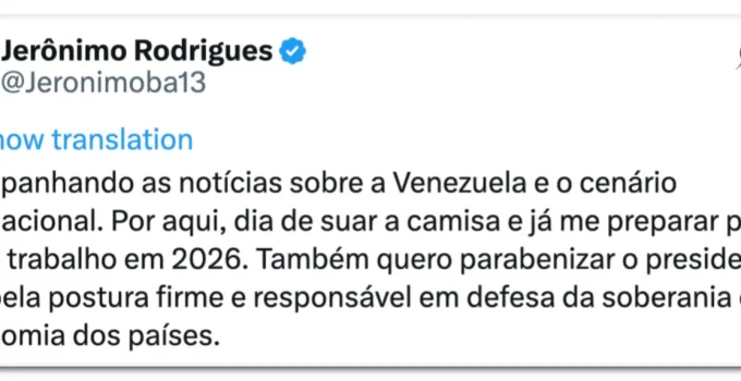 Governadores se dividem sobre intervenção dos EUA na Venezuela; Tarcísio, Caiado e Ratinho Jr. apoiam, enquanto Leite, Jerônimo e Barbalho criticam