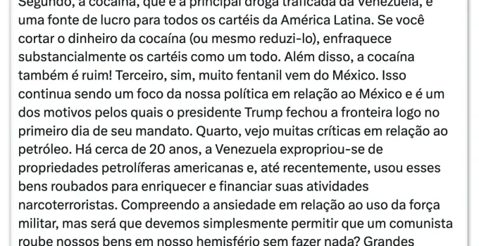 Vice de Trump acusa Venezuela de "roubar" petróleo e financiar narcoterrorismo após captura de Maduro