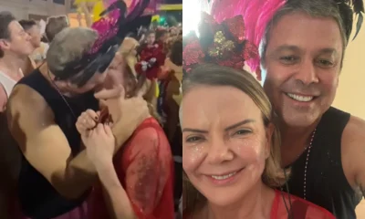 Lindbergh Farias e Gleisi Hoffmann trocam beijo em bloco de Carnaval no Rio