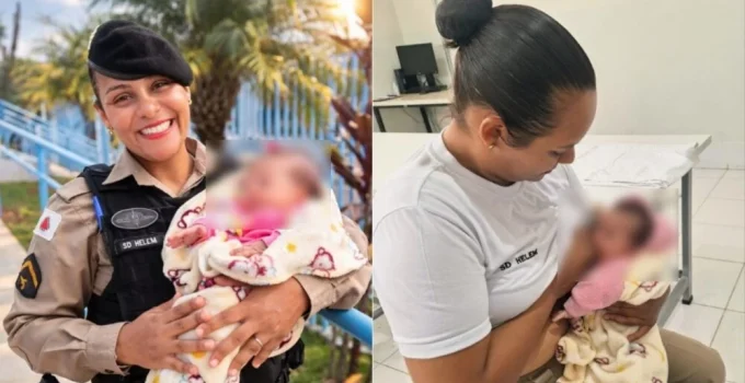 PM lactante amamenta bebê resgatada em mata de Ibirité; criança apresentava desidratação e ferimentos
