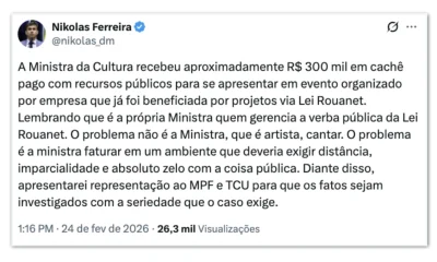 MP pede investigação sobre show de Margareth Menezes no Carnaval de Salvador por possível conflito de interesses