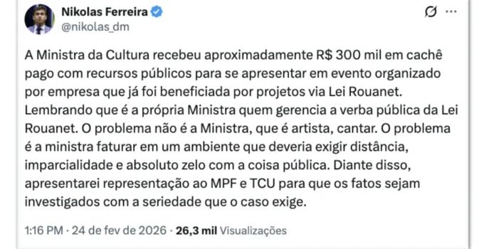 MP pede investigação sobre show de Margareth Menezes no Carnaval de Salvador por possível conflito de interesses