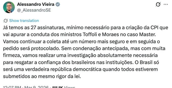 Senadores atingem quórum para CPI contra ministros do STF; lista de apoiadores é divulgada
