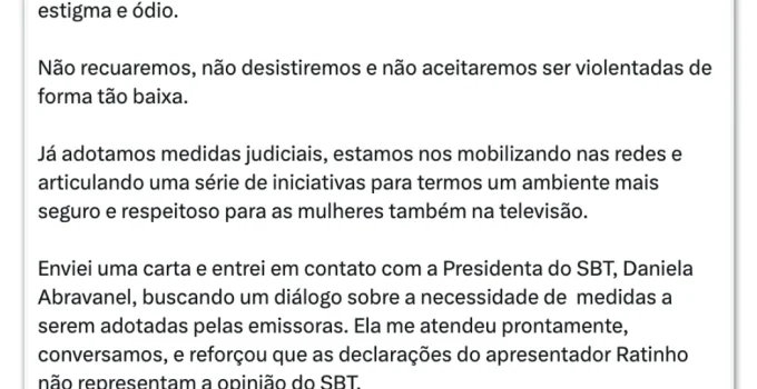 Presidente do SBT pede desculpas a Erika Hilton após fala transfóbica de Ratinho