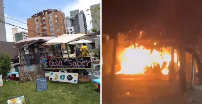 Biblioteca comunitária 'Casa do Saber' é incendiada pela segunda vez em BH; suspeitos fogem