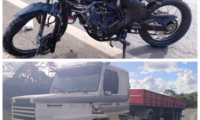Motociclista morre em colisão frontal com carreta na MGC-135, em Japonvar, Norte de Minas