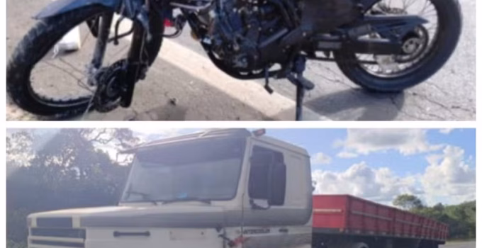Motociclista morre em colisão frontal com carreta na MGC-135, em Japonvar, Norte de Minas