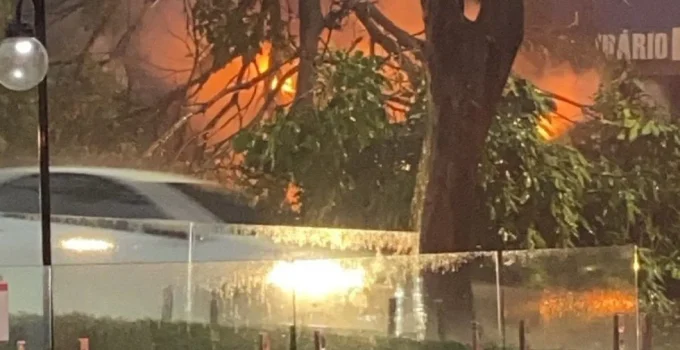 Raio causa incêndio em carro após atingir árvore em Belo Horizonte; ocupantes são resgatados